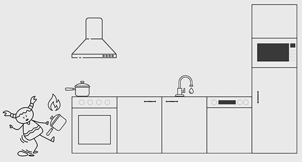 Schéma distance de sécurité dans une cuisine